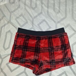 VS PINK Red and Black Flannel Fuzzy Shorts